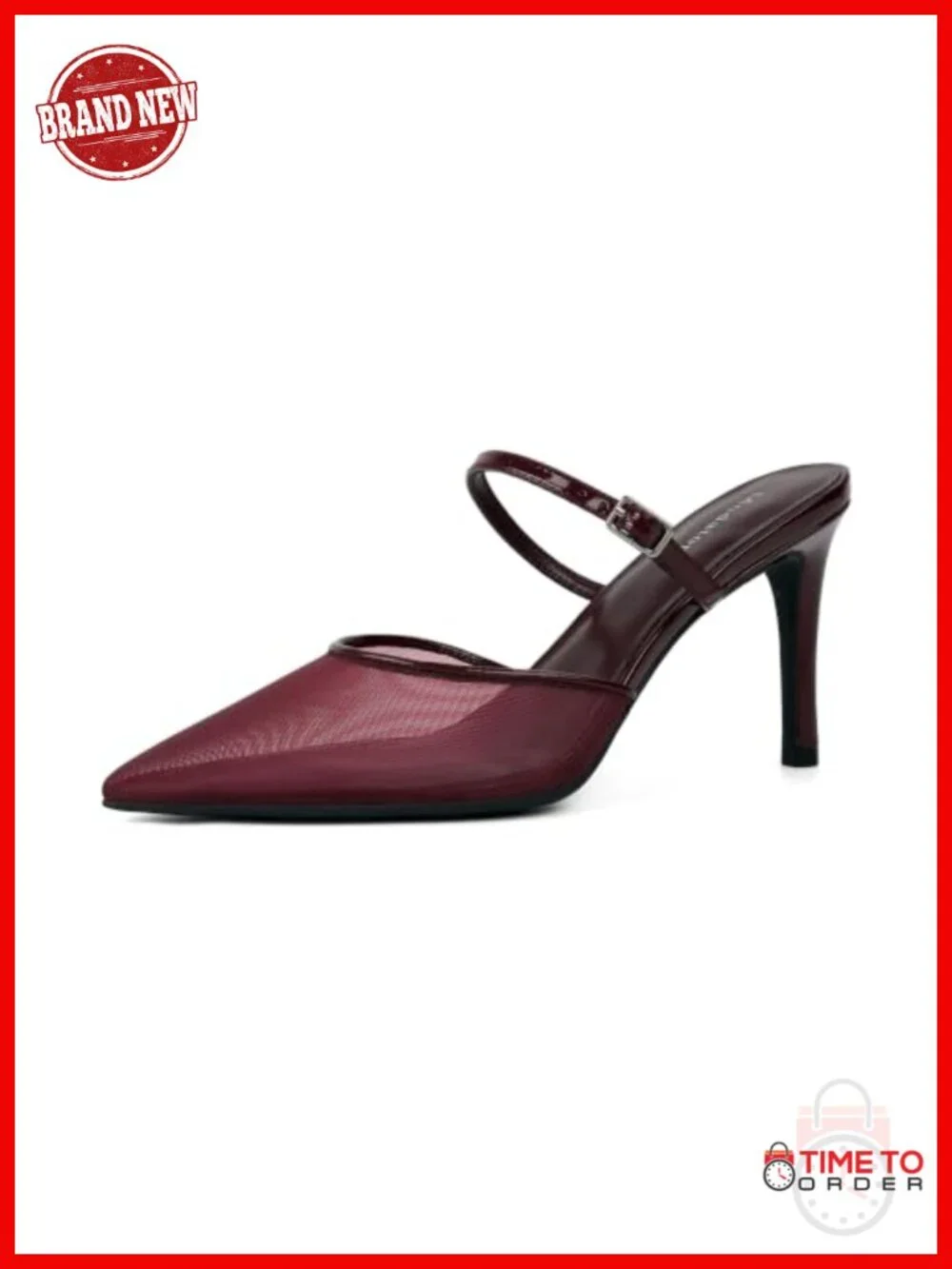 Pointed Toe Ankle Strap Stiletto Heels Faux Leather Pumps